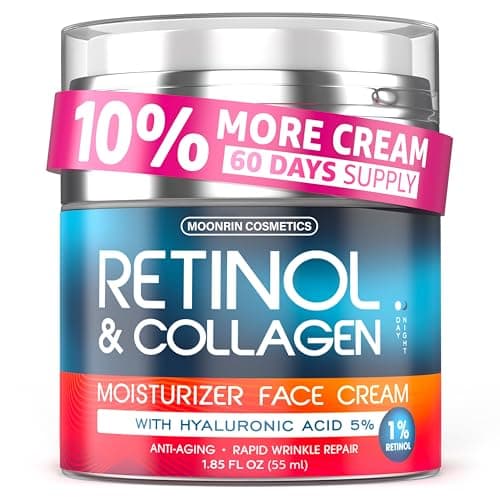 Retinol Cream for Face with Hyaluronic Acid, Day-Night Anti-Aging Moisturizer for Women, Men, Collagen Cream for Face Reduces Wrinkles, Dryness, 1.85 Oz - Image 1