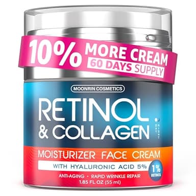 Retinol Cream for Face with Hyaluronic Acid, Day-Night Anti-Aging Moisturizer for Women, Men, Collagen Cream for Face Reduces Wrinkles, Dryness, 1.85 Oz - Image 1