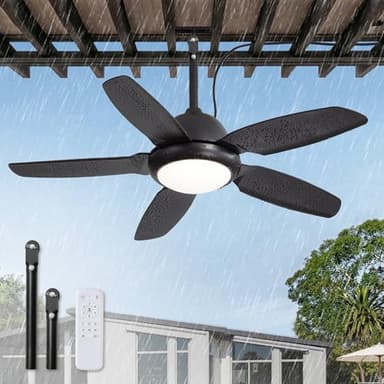 Fanbulous 42 Inch Waterproof Outdoor Ceiling Fan with Lights and Remote,IP65 Hanging Gazebo Fan with 3CCT 6-Speed DC Motor,Black Wet Rated Plug in Ceiling Fan with Cord for Patios Porch Pergola - Image 1