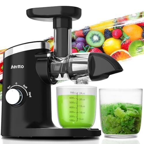 Aeitto Juicer, Cold Press Juicer with Soft & Hard Modes, Quiet Motor, Reverse Function, Juicer Machines Vegetable and Fruit, Juice Extractor machine, Easy to Clean with Brush, Black - Image 1