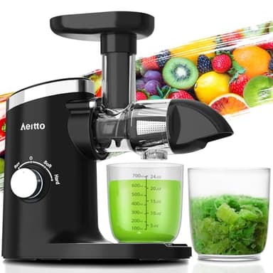 Aeitto Juicer, Cold Press Juicer with Soft & Hard Modes, Quiet Motor, Reverse Function, Juicer Machines Vegetable and Fruit, Juice Extractor machine, Easy to Clean with Brush, Black - Image 1