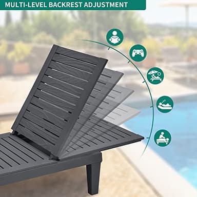 YITAHOME Outdoor Chaise Lounge Chairs Set of 4 with Adjustable Backrest, Sturdy Loungers for Patio & Poolside, Easy Assembly & Waterproof & Lightweight with 265lbs Weight Capacity, Dark Grey - Image 5