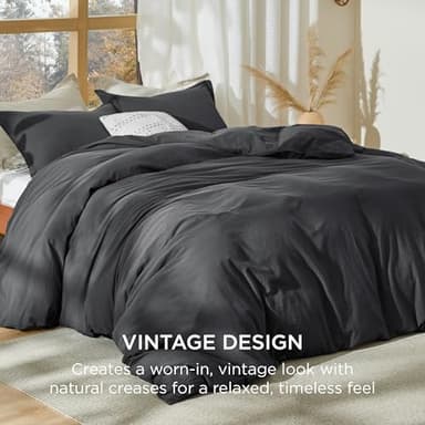 Bedsure 100% Stone Washed Cotton Duvet Cover King - Charcoal Minimalist Cotton Duvet Cover Set Linen Like - 3 Pieces GentleSoft™ Plain Simple Bedding Set with 2 Pillow Shams (Charcoal, King, 104"x90") - Image 5