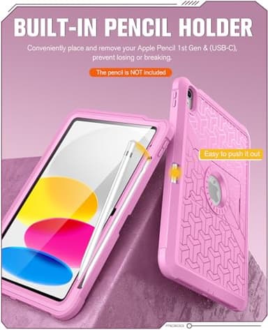 MoKo for iPad (A16) 11th/10th Generation Case 2025/2022, Heavy Duty Shockproof Dual Layer Full Body Protective Cover, Built-in Screen Protector and Kickstand for iPad 11/10.9 Inch, Flowers Pink - Image 6