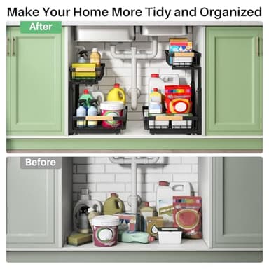 Under Sink Organizer, 2 Packs 2 Tier Under Sink Organizers and Storage, Slide out Pull out Cabinet Organizer Shelf, Metal Sliding Drawer for Kitchen Bathroom Pantry Cabinet Closet Organization Rack - Image 8
