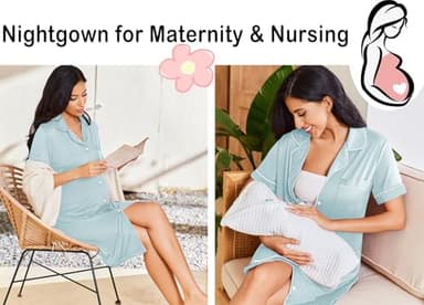 Ekouaer Nightgowns for Women Button Up Night Shirt Short Sleeve Lounge Dress Classic Boyfriend Night Dress Light Blue L - Image 4