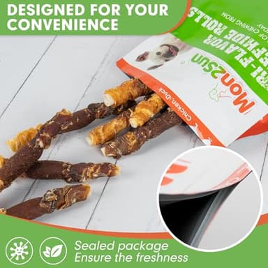 MON2SUN Dog Treats, Triple Flavor 5 Inch Chicken Liver Duck and Chicken Wrapped Rawhide Snacks for Small and Medium Dogs, 10.58 Oz (15 Count-Pack of 1) - Image 7