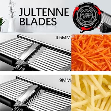 Mandoline Food Slicer, Adjustable Mandoline Slicer for Kitchen, Stainless Steel Mandolin Vegetable Chopper for Potato/Tomato/Onion, Vegetable Slicer Julienne Cutter with Cut-Resistant Gloves - Image 3