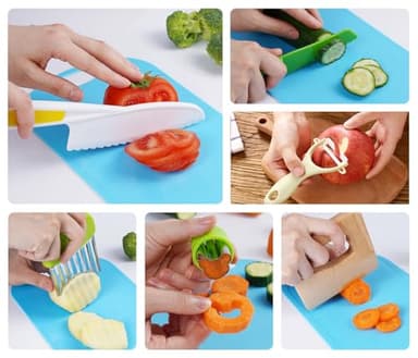 Kids Knives Set for Real Cooking - Toddler Knife Set with Cutting Board, Kids Safe Knife, Peeler, Plastic Potato Slicers, Fruit Cutters and Fork Picks for Kitchen - Image 2