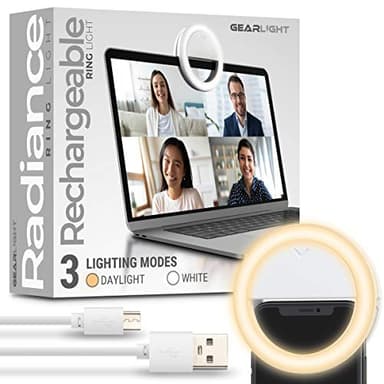 GearLight Selfie Ring Light for Computer or Phone - iPhone Compatible LED Lighting for Laptop Webcam, Video Recording - Rechargeable Circle Clip - Cute Stuff & Room Decor - White - 3.5 inch - Image 1