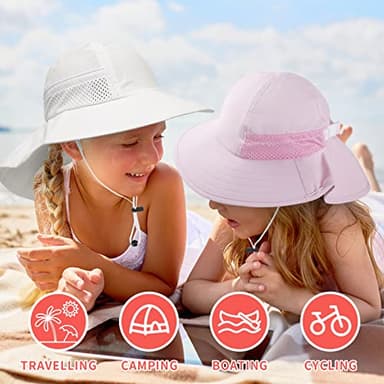 2-Pack Toddler Baby Sun Hat Summer UPF 50+ Protection for Boys Girls Kids Adjustable Beach Hats with Bucket Wide Brim Age 1-7 Years Outdoor(Small,Pink + White) - Image 3