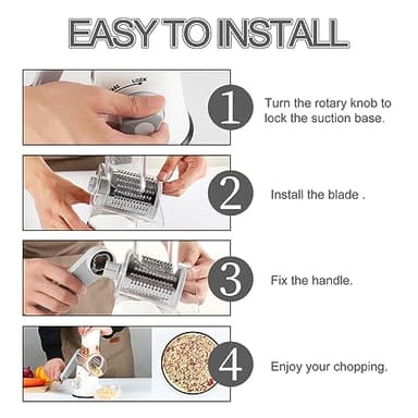 Ourokhome Rotary Cheese Grater Hand Crank, Kitchen Shredder Speed Mandolin Slicer Nuts Grinder with Handle and Drum Blades for Cheese, Vegetable, Walnuts, Chocolate, Potato, Carrot, 3 Blades, White - Image 6