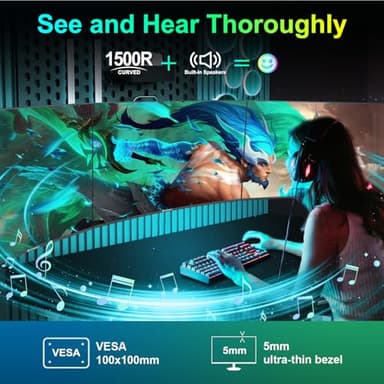 SANSUI Curved Monitor 27 inch 100Hz USB Type-C Computer Monitor with Speakers Built in丨FHD 1080p丨HDR丨110% sRGB丨1500R丨VESA Compatible,for Tablet,Desktop,Laptop and PC Work Gaming - Image 4