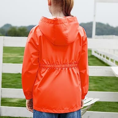 MODAFANS Girls Boys Rain Jacket Lightweight Waterproof Hooded RainCoats Windbreaker for Outdoor 4-5T,Shiny Orange - Image 3
