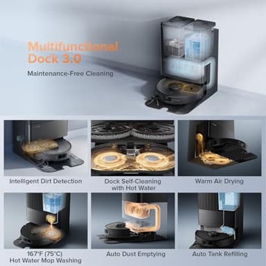 Roborock Qrevo Edge S5A Robot Vacuum and Mop, 18,500Pa, Zero-Tangling, DuoDivide Main Brush, FlexiArm Side Brush, Hot Water Mop Washing & Self-Cleaning, Warm Air Drying, Self-Emptying, Black - Image 4