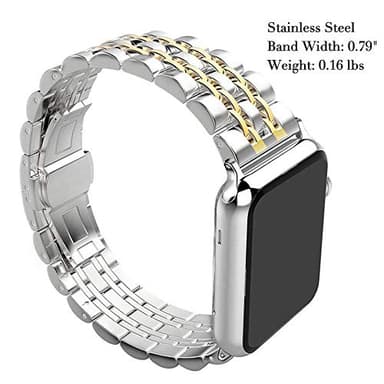 PUGO TOP Bands Replacement for Apple Watch 38mm Series 3 2 1 40mm Series 6 5 4 SE 41mm Series 7 8 9, Stainless Steel iWatch iPhone Watch Bracelet 2 Tones for Men Women(38mm/40mm/41mm, Silver/Gold) - Image 3