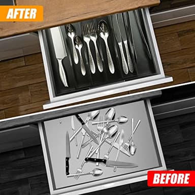 Bellsal Black Silverware Organizer Kitchen Drawer Organizer Expandable Bamboo Utensil Holder Cutlery Tray for Kitchen Utensil and Flatware Bedroom Office - Image 3
