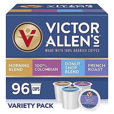Victor Allen's Coffee Variety Pack (Morning Blend, 100% Colombian, Donut Shop Blend, and French Roast), 96 Count, Single Serve Coffee Pods for Keurig K-Cup Brewers - Image 1