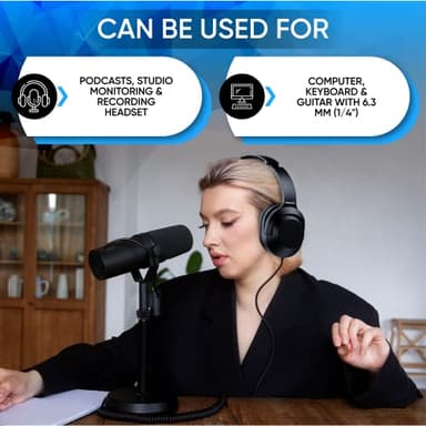 Philips Over Ear Wired Stereo Headphones for Podcasts, Studio Monitoring and Recording Headset for Computer, Keyboard and Guitar with 6.3 mm (1/4") Add On Adapter - Image 5