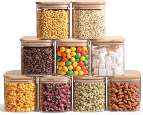 ComSaf 0.7 Qt Glass Food Storage Jars Set of 9, Clear Glass Storage Containers with Lids, Pantry Organization Jar, Spice, Blooming Tea, Oat, Coffee and Sugar Container, Small Canister Set for Kitchen - Image 1
