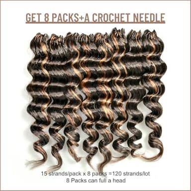 Toyotress Ocean Wave Crochet Hair - 12 Inch 8 PacksBrown Highlight 3 Tones Ocean Wave Braiding Hair, Beach Curl Deep Twist Synthetic Braiding Hair Extensions (12 Inch, P4/30/27-8P) - Image 5
