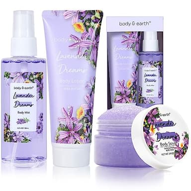 BODY & EARTH Body Mist Gift Set - Spa Gifts for Women, Perfume, Body Lotion, and Body Scrub in a Lavender Dreams Box- Perfect Birthday Gifts for Moms, and Special Occasions,Unique Gift Ideas for Her - Image 1