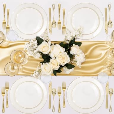 Nervure 100Pcs Ivory and Gold Plastic Plates - 10.25inch Disposable Ivory Dinner Plates - Heavy Duty Plastic Plate Ideal for Wedding & Party & Thanksgiving - Image 7