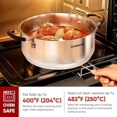 SUNHOUSE - 5.5 Quart Steamer Pots With Lid 2-Tier Multipurpose Stainless Steel Steaming Pot Cookware With Handle For Vegetable, Dumpling, Sauce, Food - Triple Bottom, Measurement Line - Image 4