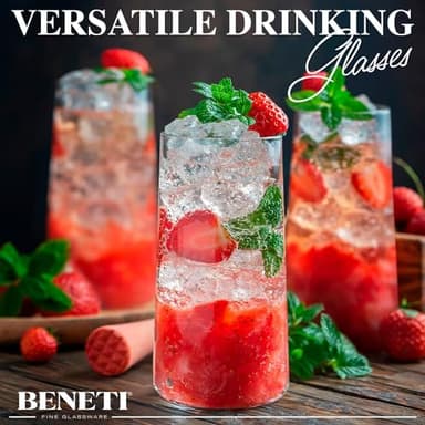 BENETI Modern Tall Drinking Glasses Set of 6 | Handmade In Europe | 18oz Premium Highball Crystal Glass Cups for Water and Juice - Image 2