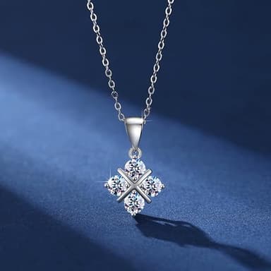 Attalen Handmade Sterling Silver Necklace Rhombus Moissanite Pendant With Gift Wrapped Box For Her Woman Wife Girlfriend Daughter Present For Birthday Valentine Wedding Anniversary - Image 3