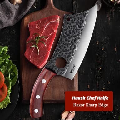 Huusk Meat Cleaver Knife, Hand Forged Butcher Knife for Meat Cutting, Full Tang Viking Knife with Sheath, Japanese Chef Knives for Kitchen, Outdoor Cooking, Camping, BBQ, Gift for Man and Women - Image 8