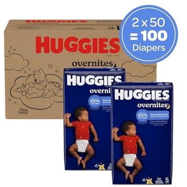 Huggies Size 5 Overnites Baby Diapers: Overnight Diapers, Size 5 (27+ lbs), 100 Ct (2 Packs of 50), Packaging May Vary - Image 2