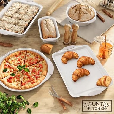 Country Kitchen Nonstick Stackable Bakeware Set - Heavy Duty, Durable, Easy Release Baking Set, Cream, 10 Pcs - Image 8