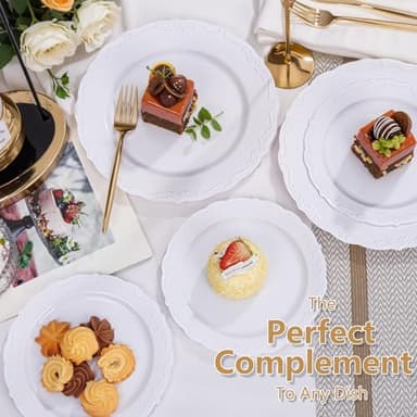 U-QE 100 Pieces White Plastic Plates - White Disposable Plates - Premium Hard Plastic Disposable Plates for Wedding and Party Use Including 50 Dinner Plates 10 '' & 50 Dessert Plates 7.5 '' - Image 4