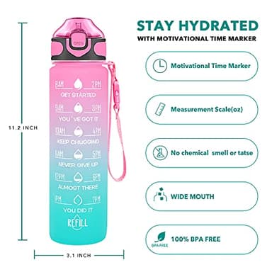 Enerbone 32 oz Drinking Water Bottle with Times to Drink and Straw, Motivational with Carrying Strap, Leakproof BPA & Toxic Free, Ensure You Drink Enough Water for Fitness Gym Outdoor - Image 2
