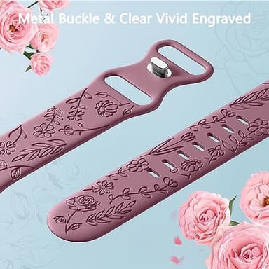 SNBLK 6 Pack Floral Engraved Apple Watch Bands, Compatible with 38mm-49mm Models, Soft Silicone Material, Vivid Flower Patterns, Comfortable Fit, Water Resistant - Image 3