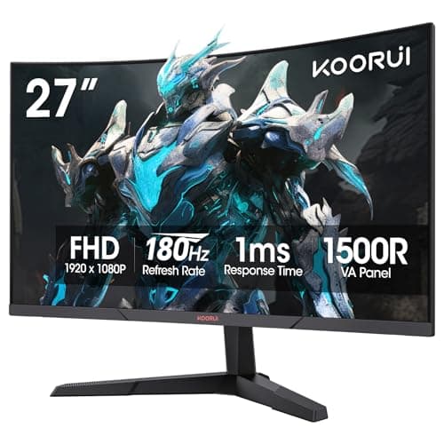 KOORUI Curved 27 Inch Gaming Monitor, Full HD 1080p R1500 180Hz VA Computer Monitor, 99% sRGB, Built-in Adaptive Sync, 1 x Display Port 1.2 & 2 x HDMI 2.0, Eye Care, VESA Compatible, Black 27E6CA - Image 1