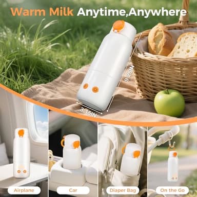 Portable Bottle Warmer for Travel, 12oz Large Capacity Fast Heating Breast Milk, Water & Formula On The Go Baby Bottle Warmer Accurate Temp Control with 4 Levels Long Battery Life for Car & Airplane - Image 6