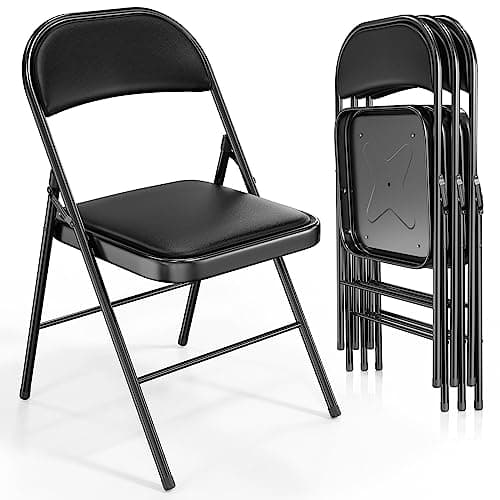 VINGLI 4 Pack Folding Chairs with Padded Seats, Metal Frame with Pu Leather Seat & Back, Capacity 350 lbs, Set of 4, Black - Image 1