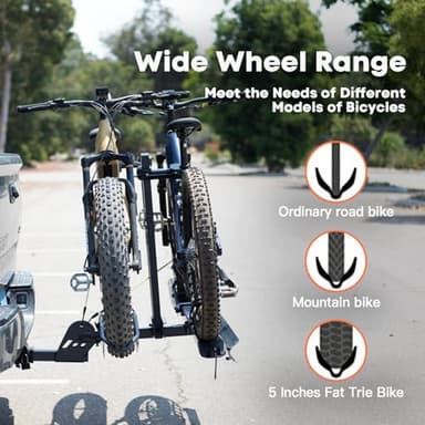 CRAVOT EBike Rack with Ramp, 200 lbs Capacity Heavy Bike Rack Electric Bike Carrier for 2 E-Bike, Foldable Bike Racks for Tow Hitch Up to 5-inch Fat Tire 2'' Receiver - Image 5
