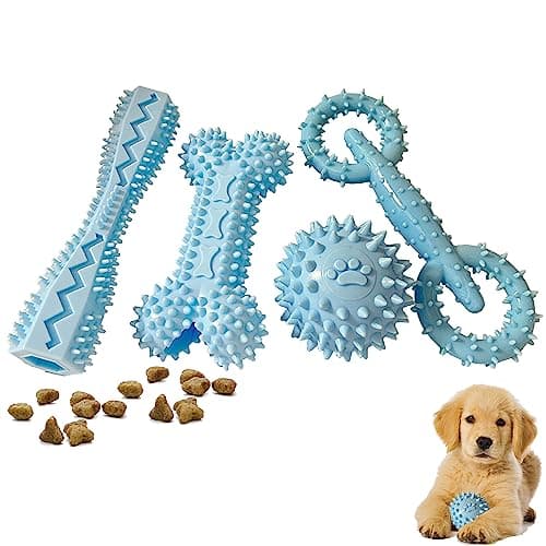 Cdyzqikm 4 Pack Puppy Teething Toys 0-6 Months Dog Chew Toy Cute Rubber Bone,Teeth Clean Ball,Interactive Donut,Treat Dumbbell for Small Dogs(Blue) - Image 1