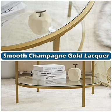 VINGLI Glass Coffee Table, 30" Round Champagne Gold Coffee Tables for Living Room,2-Tier Glass Top Coffee Table with Storage Clear Coffee Table,Simple & Modern Center Table Mesa de Centro para Sala - Image 7