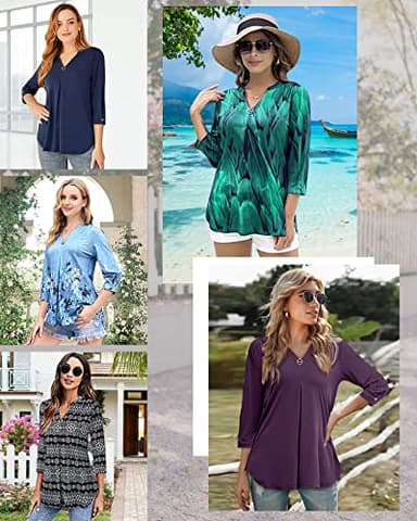 VALOLIA Womens Tops Dressy Casual 3/4 Sleeve Tops for Women Business Casual Blouses Summer Loose Fitting Tops Tunics Or Tops To Wear With Leggings Tummy Coverage Tops for Women Black Stripe X-Large - Image 6