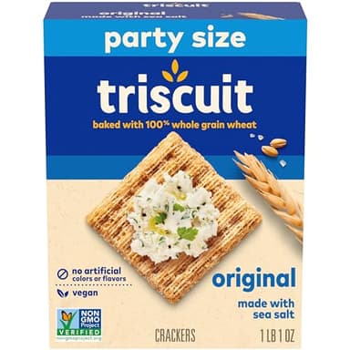 Triscuit Original Whole Grain Wheat Crackers, Vegan Crackers, Healthy Snacks, Lunch Snacks, Party Size, 17 oz - Image 1