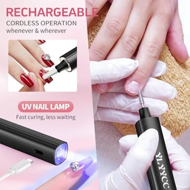 YLYYCC Cordless Nail Drill Electric File with UV Nail Lamp:Professional for Acrylic Gel Dip Powder Nails Portable Nail Drill Machine Kit for Manicure Pedicure Nail Set Rechargeable Lightweight - Image 3