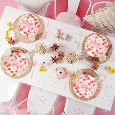 96Pcs Strawberry Birthday Party Plates Napkins-Sweet Baby Shower Pink Fruit Strawberry Theme Forks Supplies Tableware Set Disposable Decoration for Girls Berry Baby Decorations Favors Serves 24 - Image 4