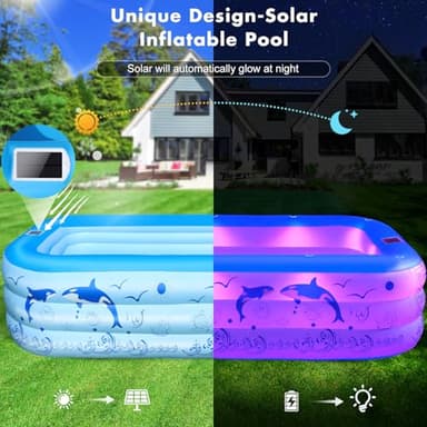 2025 Upgrade Inflatable Pools with Lights, Family Inflatable Swimming Pools for Kids,Adults, Blow Up Pool Solar, Large Kiddie Pool, Durable Thickened Inflatable Family Pool for Backyard-Blue - Image 2