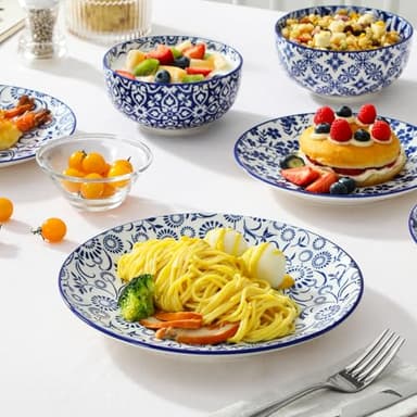vancasso SELENE Plates and Bowls Set for 6, 18 Pieces Dinnerware Sets, Mircowave and Dishwasher Safe Dishes Set, Porcelain Blue Dinnerware - Image 7
