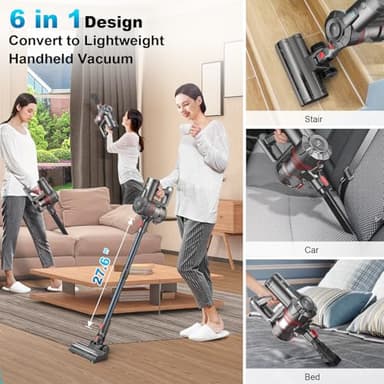 Cordless Vacuum Cleaner, Stick Vacuum with Powerful Suction 50Mins Runtime, Self-Standing Stick Vacuum with LED Headlights, 6 in 1 Lightweight Handheld Vac for Pet Hair Carpet Hard Floors - Image 4