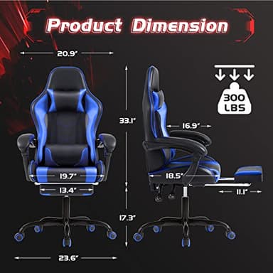 Shahoo Gaming Chair with Footrest and Massage Lumbar Support, Video Game Chairs Height Adjustable Seat with Headrest for Office or Bedroom, Study Room, Blue - Image 3